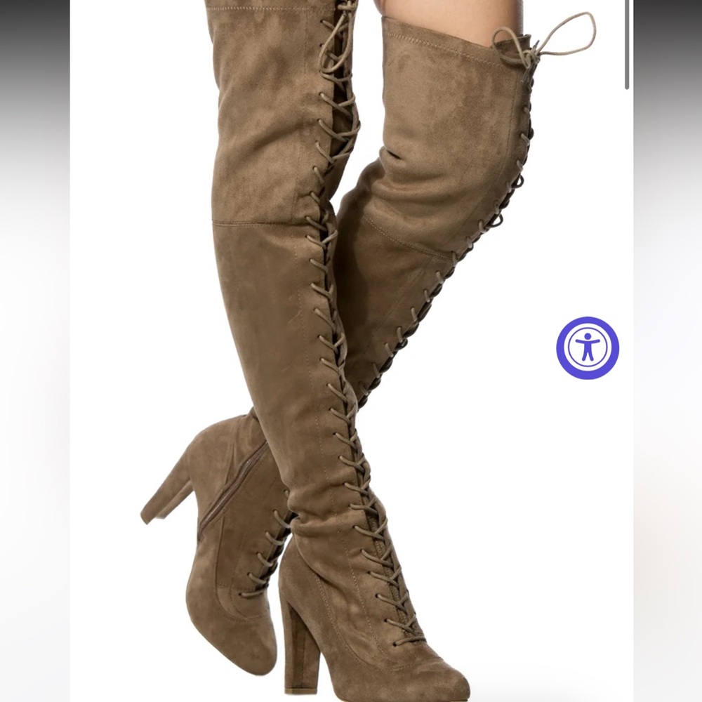 Fashion Nova Women's Taupe Lace-Up Knee-High Boots (8)